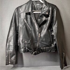 Zara Black Motorcycle Jacket with‎ Snap-Down Lapels